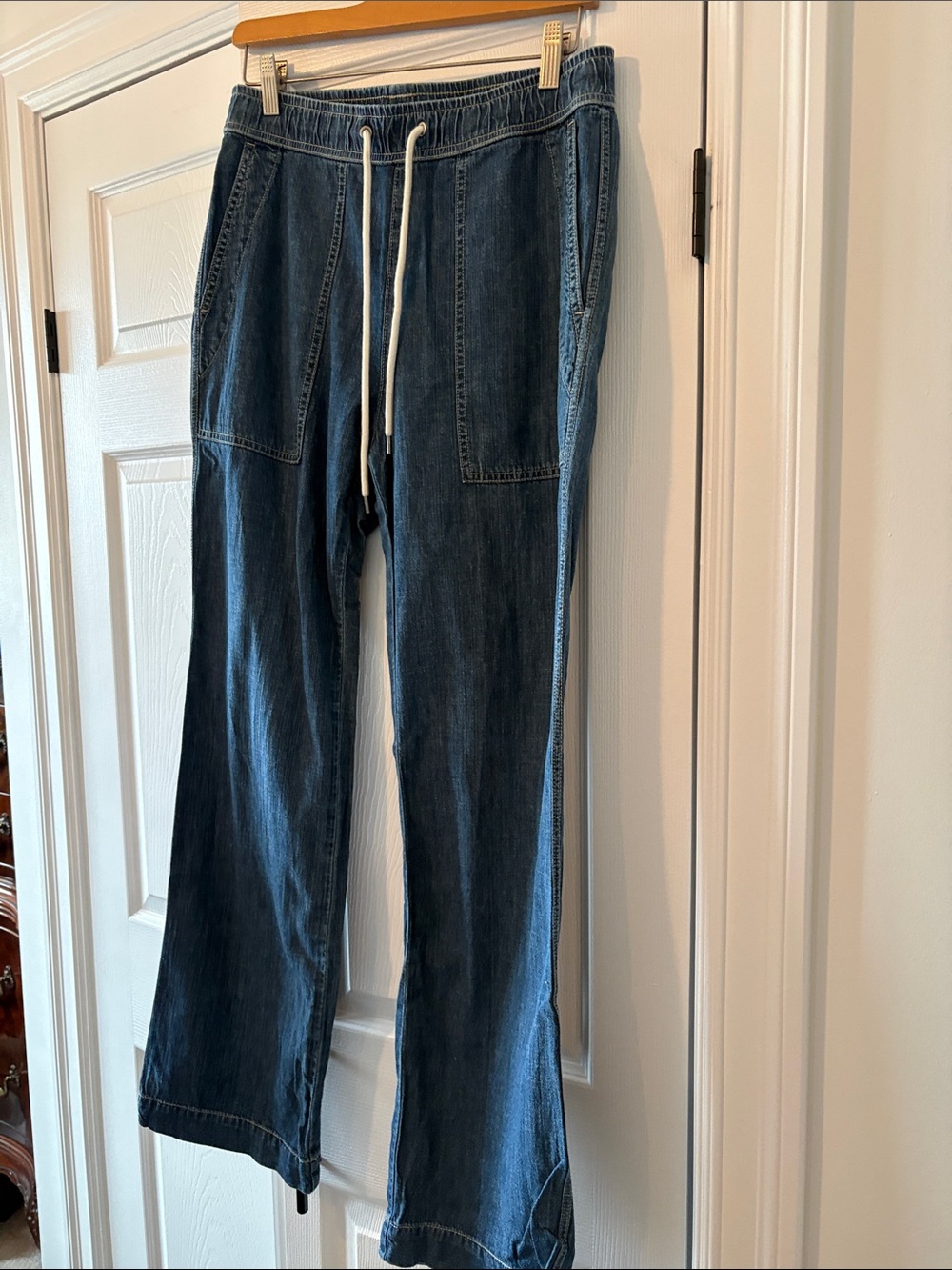 James Perse Straight-Leg Drawstring Jeans in Dark Blue